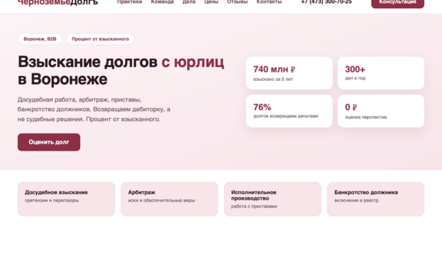 Продвижение юридической фирмы «Черноземье Долгъ» в Воронеже: взыскание долгов B2B